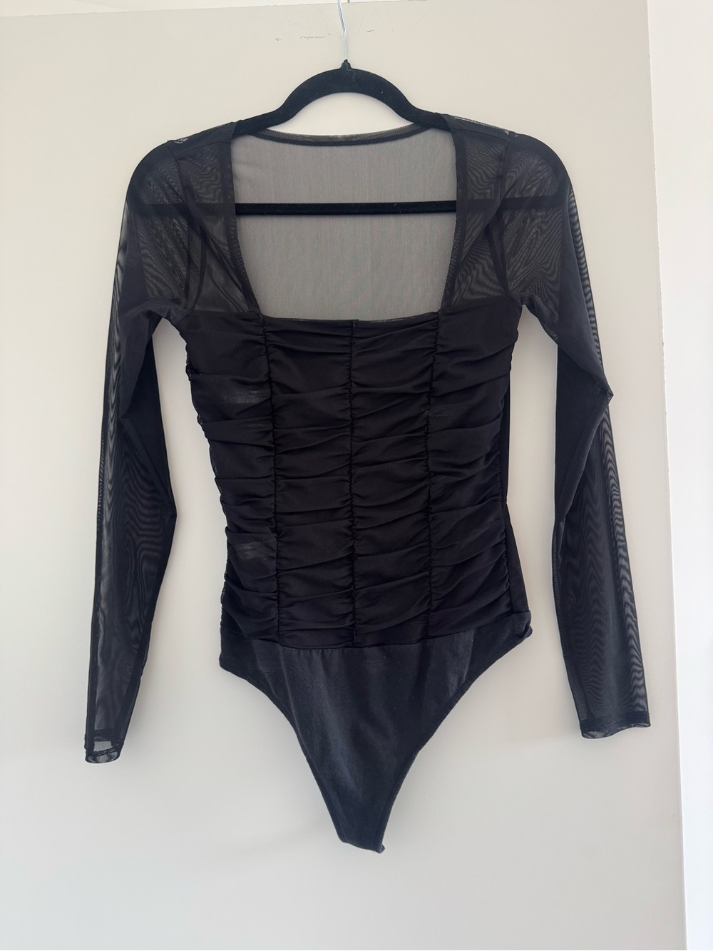 Abercrombie & Fitch Black Ruched Mesh Long Sleeve Bodysuit
